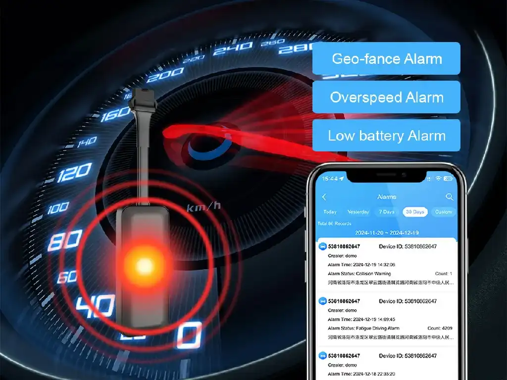 A car collision with a security lock icon, illustrating the GD09's instant event alerts and secure cloud storage.