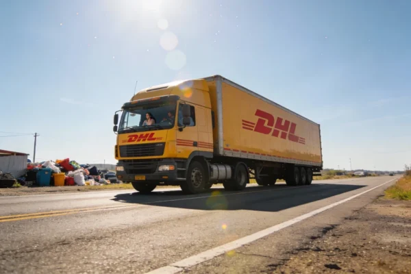 Logistics and transportation trucks with real-time fleet monitoring and route management.