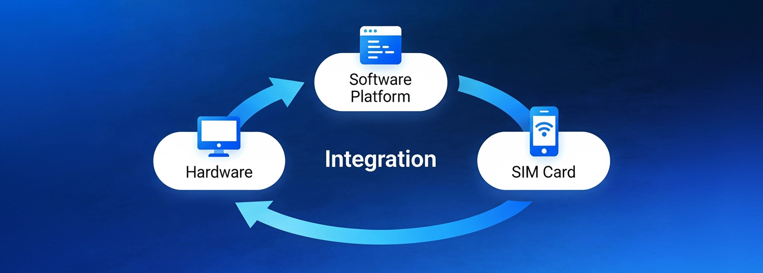 Loop diagram connecting Hardware ↔ Software ↔ SIM