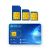 Three SIM card sizes and a Great-Will data-only roaming SIM card