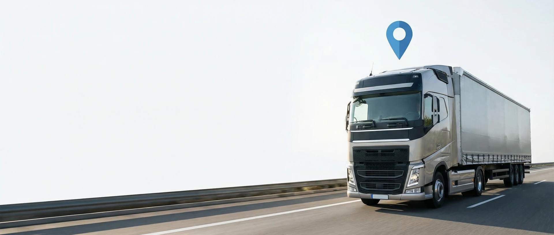 Semi truck on a highway with a location pin icon overhead