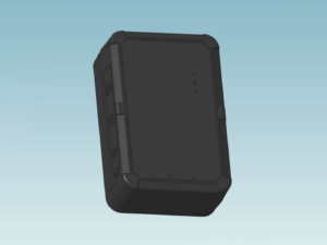 Rugged black rectangular device with side buttons on a blue background