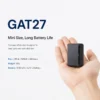 GAT27 compact 4G tracker with long battery life, shown in a hand; 55.4 × 36.6 × 20 mm, 35 g, 1500 mAh battery
