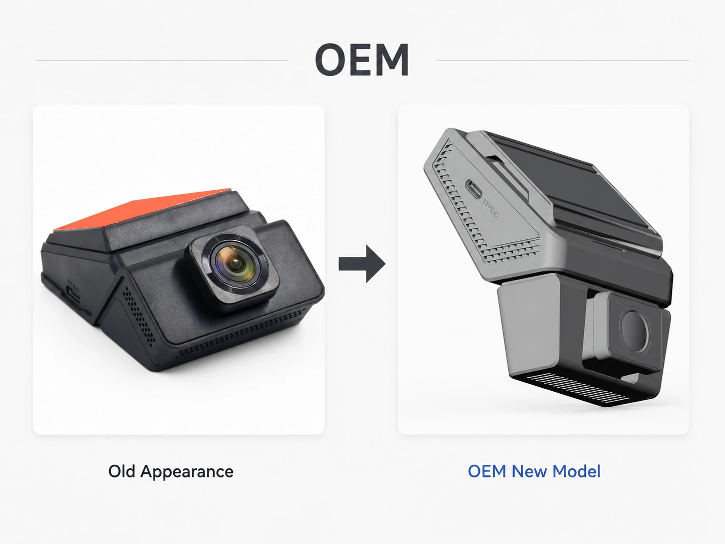 Comparison of an OEM dash camera, with the old appearance on the left and the new model on the right